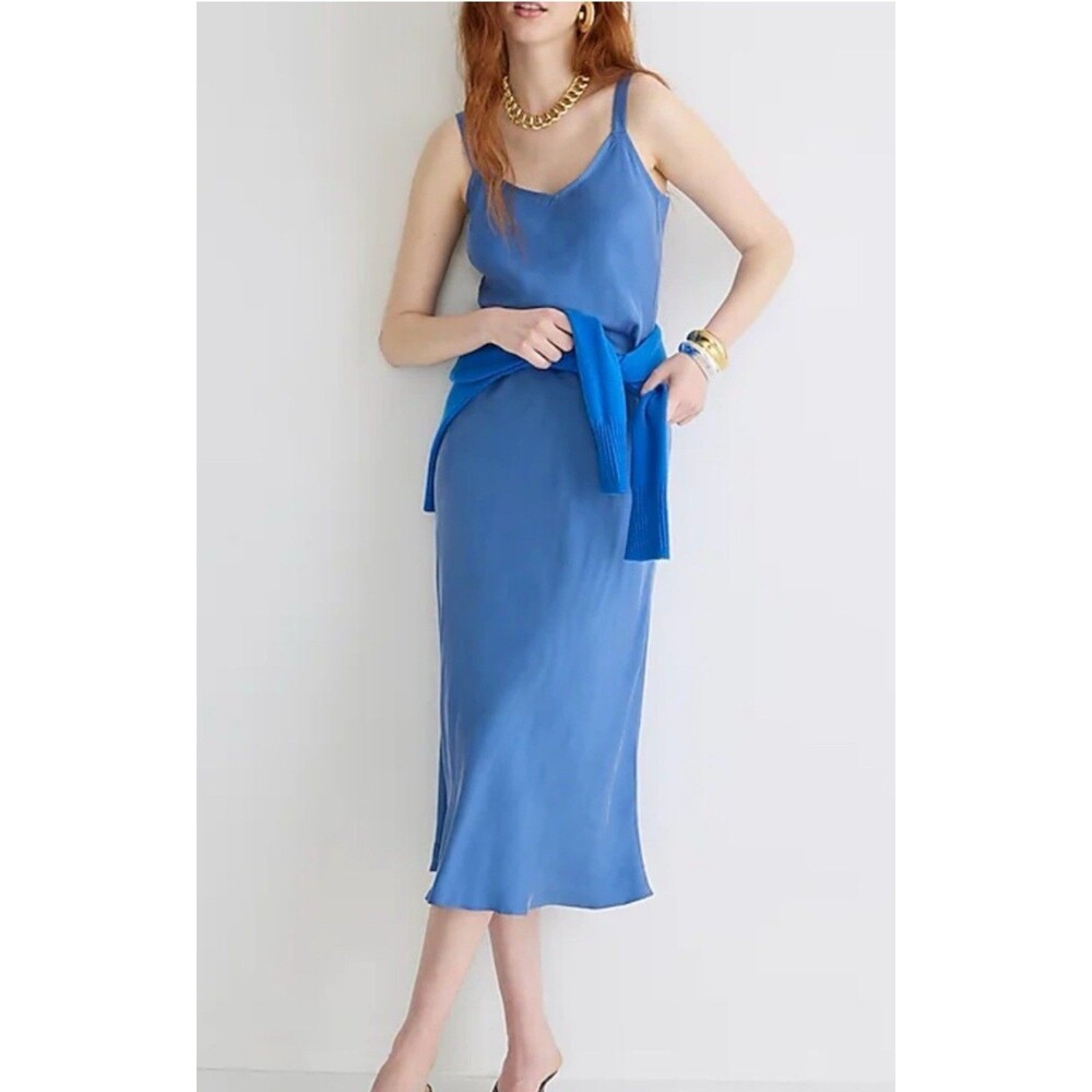 J Crew Gwyneth Slip Midi Dress Women Size 6 Delphium Blue V-neck New